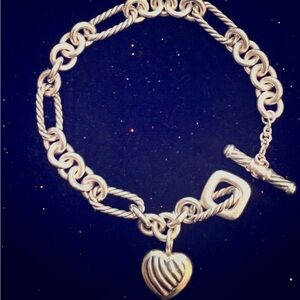 David Yurman 925 Silver & 18k Gold Heart Charm Bracelet